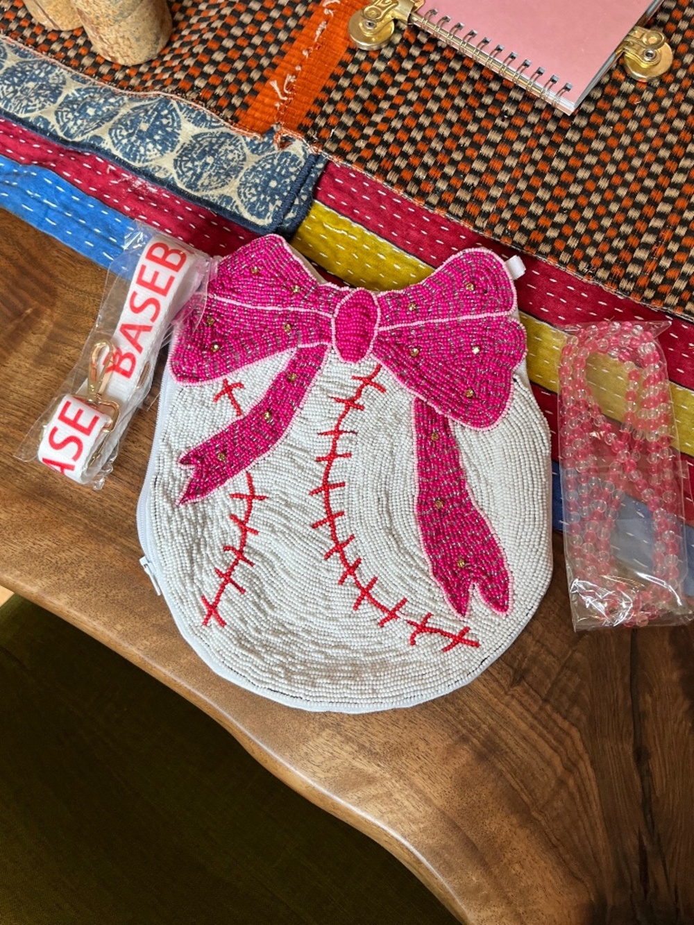 Lightweight Beaded Sports Baseball Pouch Bag With Lanyard And Beaded